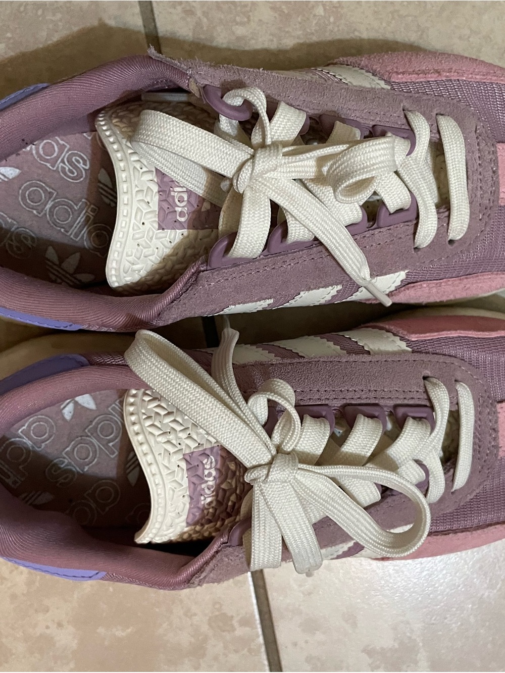 adidas Women’s Lavender and White Suede Sneakers